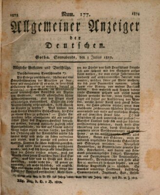 Allgemeiner Anzeiger der Deutschen Samstag 3. Juli 1819