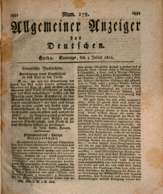 Allgemeiner Anzeiger der Deutschen Sonntag 4. Juli 1819