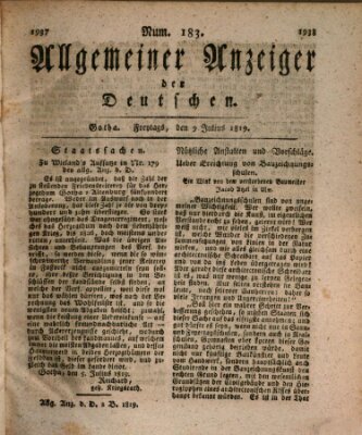 Allgemeiner Anzeiger der Deutschen Freitag 9. Juli 1819