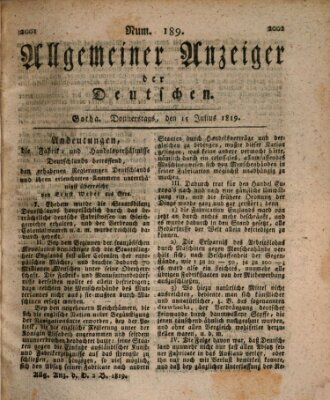 Allgemeiner Anzeiger der Deutschen Donnerstag 15. Juli 1819