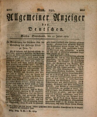 Allgemeiner Anzeiger der Deutschen Samstag 17. Juli 1819