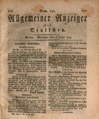 Allgemeiner Anzeiger der Deutschen Sonntag 18. Juli 1819