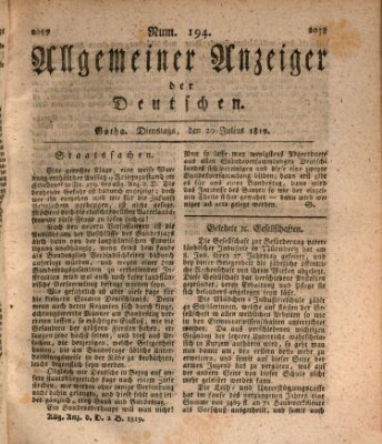 Allgemeiner Anzeiger der Deutschen Dienstag 20. Juli 1819