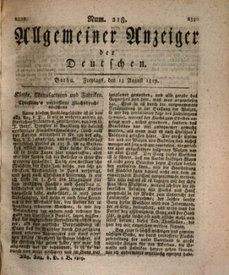 Allgemeiner Anzeiger der Deutschen Freitag 13. August 1819