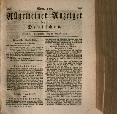 Allgemeiner Anzeiger der Deutschen Sonntag 15. August 1819