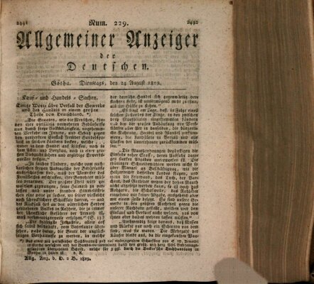 Allgemeiner Anzeiger der Deutschen Dienstag 24. August 1819