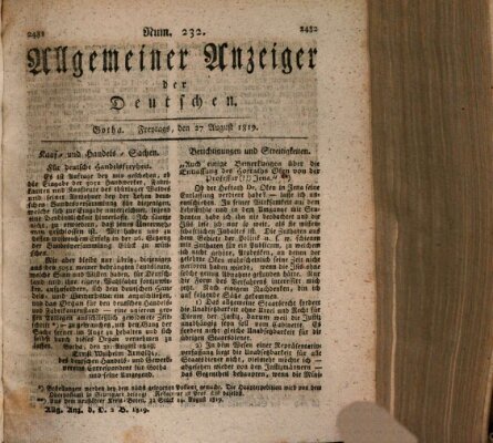 Allgemeiner Anzeiger der Deutschen Freitag 27. August 1819