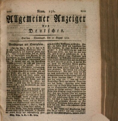 Allgemeiner Anzeiger der Deutschen Dienstag 31. August 1819