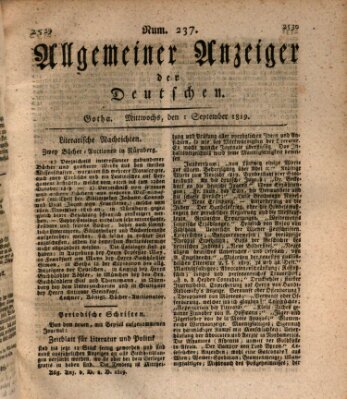 Allgemeiner Anzeiger der Deutschen Mittwoch 1. September 1819