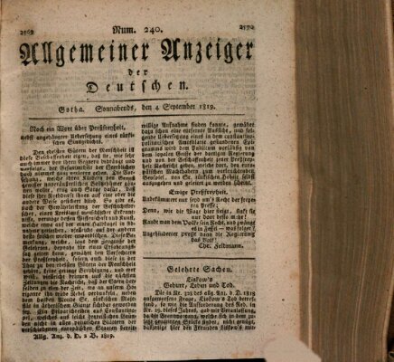 Allgemeiner Anzeiger der Deutschen Samstag 4. September 1819