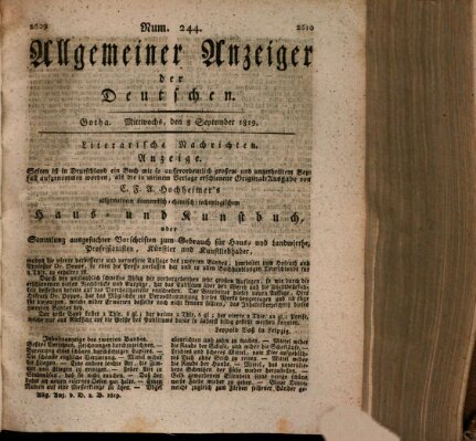 Allgemeiner Anzeiger der Deutschen Mittwoch 8. September 1819