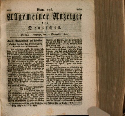 Allgemeiner Anzeiger der Deutschen Freitag 10. September 1819