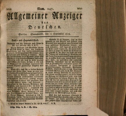 Allgemeiner Anzeiger der Deutschen Samstag 11. September 1819