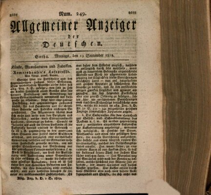 Allgemeiner Anzeiger der Deutschen Montag 13. September 1819