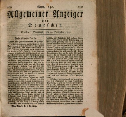 Allgemeiner Anzeiger der Deutschen Dienstag 14. September 1819