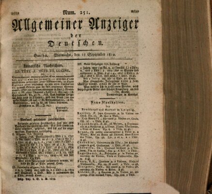 Allgemeiner Anzeiger der Deutschen Mittwoch 15. September 1819