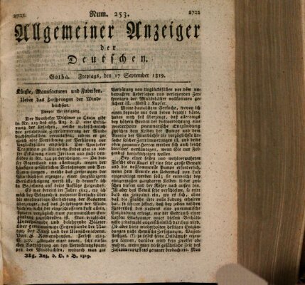 Allgemeiner Anzeiger der Deutschen Freitag 17. September 1819