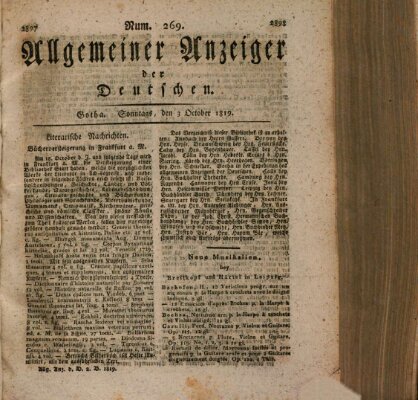 Allgemeiner Anzeiger der Deutschen Sonntag 3. Oktober 1819