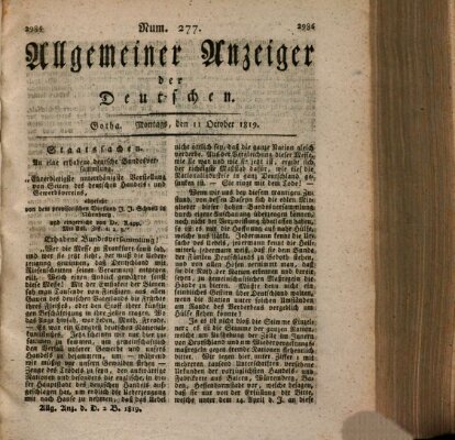 Allgemeiner Anzeiger der Deutschen Montag 11. Oktober 1819