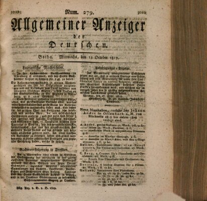 Allgemeiner Anzeiger der Deutschen Mittwoch 13. Oktober 1819