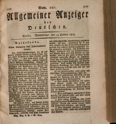 Allgemeiner Anzeiger der Deutschen Donnerstag 14. Oktober 1819