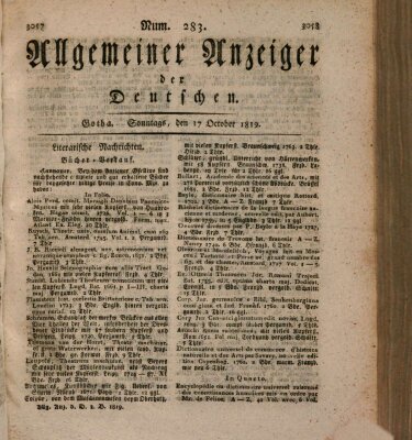 Allgemeiner Anzeiger der Deutschen Sonntag 17. Oktober 1819