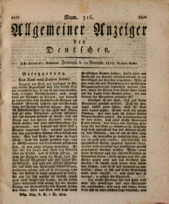 Allgemeiner Anzeiger der Deutschen Freitag 19. November 1819