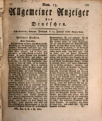 Allgemeiner Anzeiger der Deutschen Freitag 14. Januar 1820