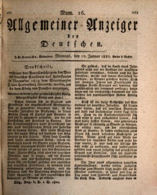 Allgemeiner Anzeiger der Deutschen Montag 17. Januar 1820