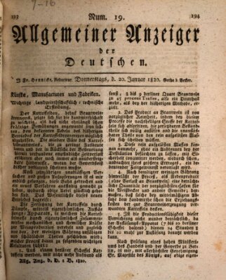 Allgemeiner Anzeiger der Deutschen Donnerstag 20. Januar 1820