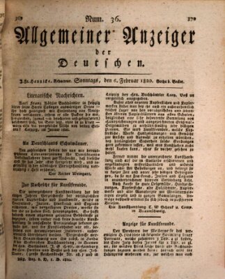 Allgemeiner Anzeiger der Deutschen Sonntag 6. Februar 1820