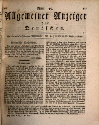 Allgemeiner Anzeiger der Deutschen Mittwoch 9. Februar 1820