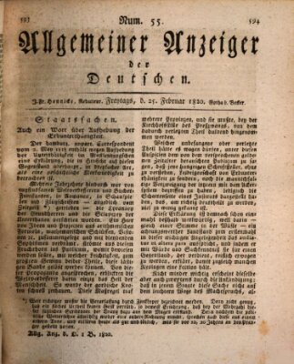 Allgemeiner Anzeiger der Deutschen Freitag 25. Februar 1820