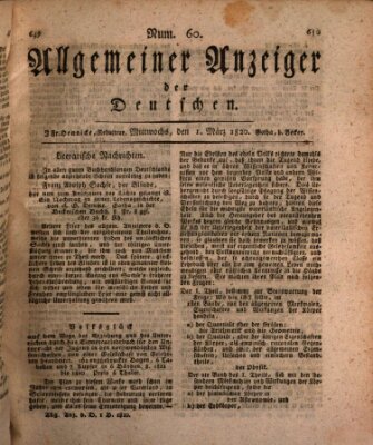 Allgemeiner Anzeiger der Deutschen Mittwoch 1. März 1820