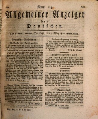 Allgemeiner Anzeiger der Deutschen Sonntag 5. März 1820