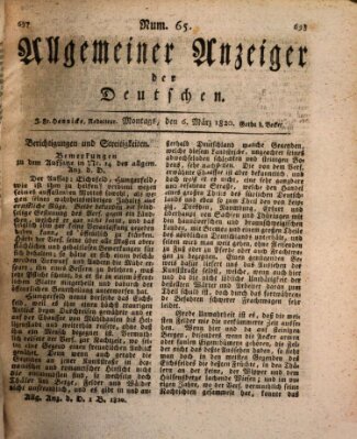 Allgemeiner Anzeiger der Deutschen Montag 6. März 1820