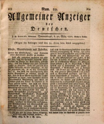 Allgemeiner Anzeiger der Deutschen Donnerstag 30. März 1820