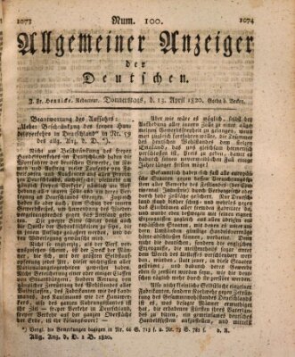 Allgemeiner Anzeiger der Deutschen Donnerstag 13. April 1820