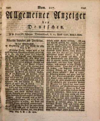 Allgemeiner Anzeiger der Deutschen Donnerstag 20. April 1820