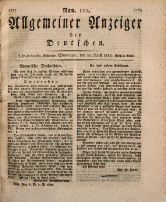 Allgemeiner Anzeiger der Deutschen Sonntag 23. April 1820