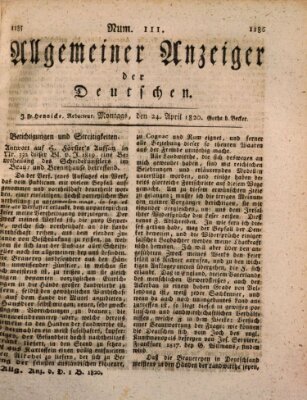 Allgemeiner Anzeiger der Deutschen Montag 24. April 1820