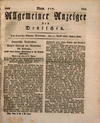 Allgemeiner Anzeiger der Deutschen Sonntag 30. April 1820