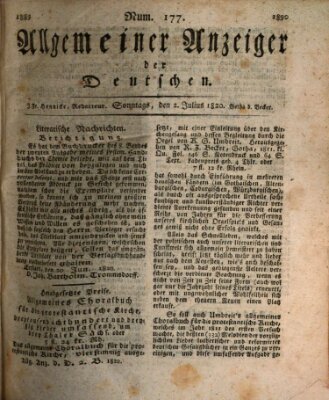 Allgemeiner Anzeiger der Deutschen Sonntag 2. Juli 1820