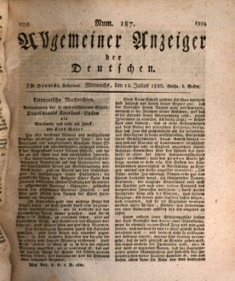 Allgemeiner Anzeiger der Deutschen Mittwoch 12. Juli 1820