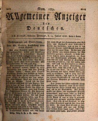 Allgemeiner Anzeiger der Deutschen Freitag 14. Juli 1820