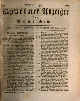 Allgemeiner Anzeiger der Deutschen Sonntag 16. Juli 1820