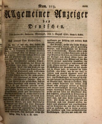 Allgemeiner Anzeiger der Deutschen Montag 7. August 1820