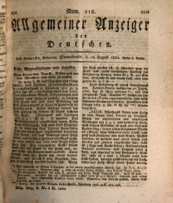 Allgemeiner Anzeiger der Deutschen Samstag 12. August 1820