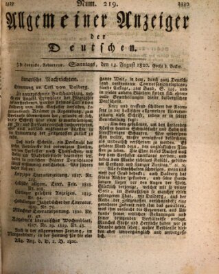 Allgemeiner Anzeiger der Deutschen Sonntag 13. August 1820