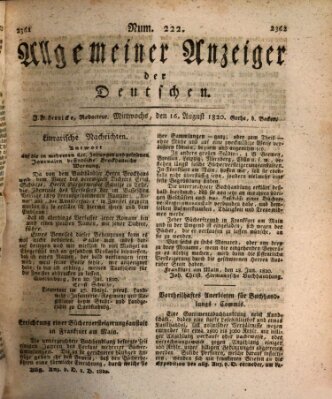 Allgemeiner Anzeiger der Deutschen Mittwoch 16. August 1820